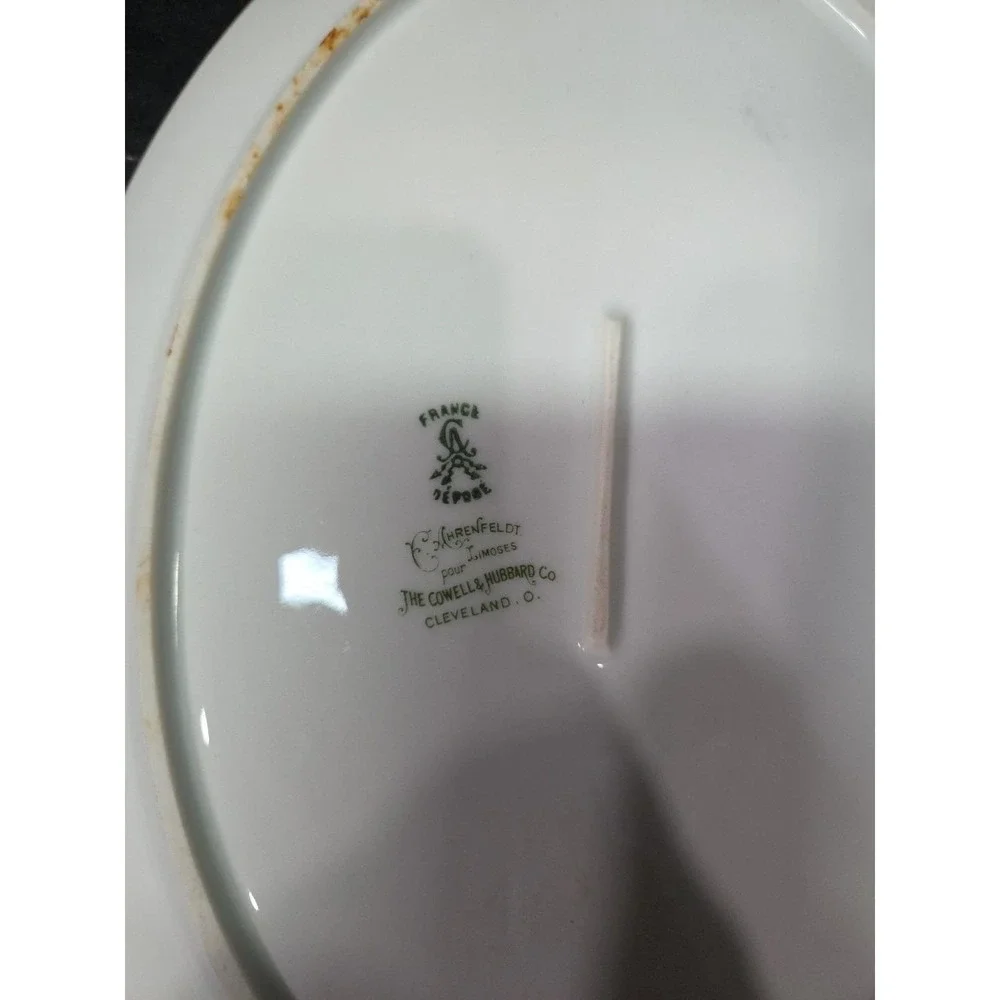 C Ahrenfeldt Limoges Depose Oval Platter, White Bone China, Vtg‎ Floral Border